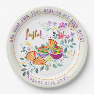 Plato De Papel FIESTA Tacos Guacamole Folkart Flores Personalizad