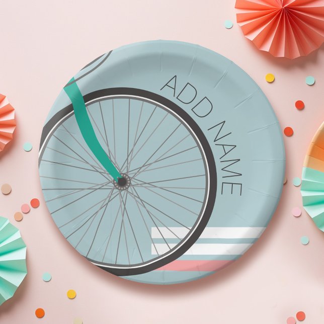 Plato De Papel Fiesta temática de la bicicleta con texto Personal (Party Plate with a Bike Theme)