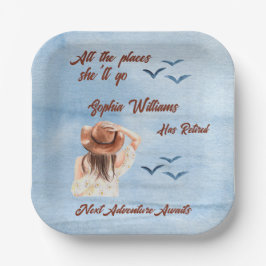 Plato De Papel Fiesta temática de viaje de jubilación acuarela