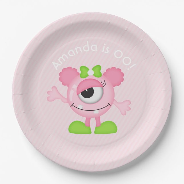 Plato De Papel Fiesta temática Niña Monstruo personalizada (Anverso)