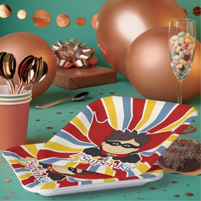 Plato De Papel Fiesta temático superhéroe de niño (Multi)