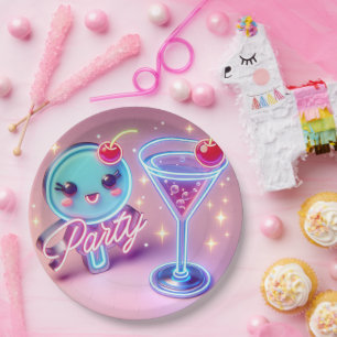 Plato De Papel Fiesta Tiempo Neon Rosa