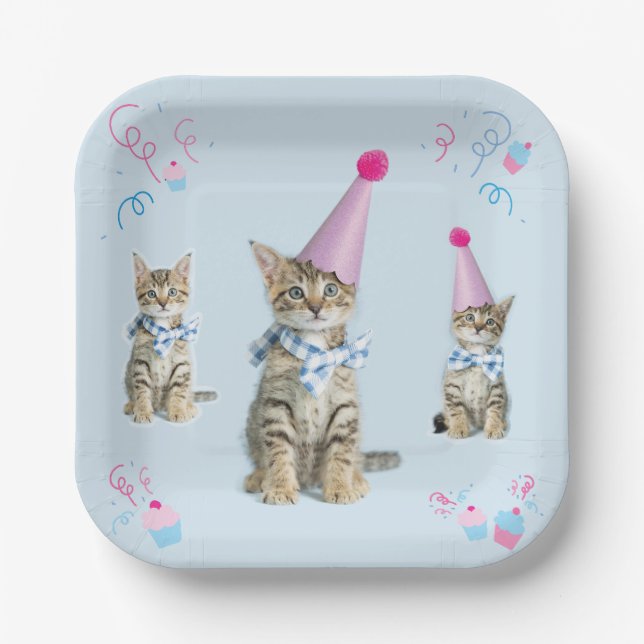 Plato De Papel FIESTA Time Cupakes Birthday Kitten Celebración (Anverso)