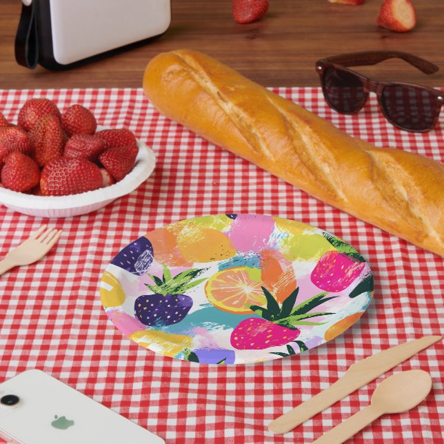 Plato De Papel Fiesta tropical de frutas de verano (Picnic)