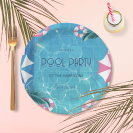 Plato De Papel Fiesta Tropical de Verano en la Piscina