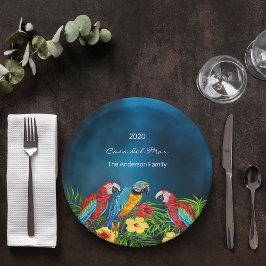 Plato De Papel Fiesta tropical loros azules nombre de familia de 