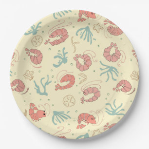 Plato De Papel Fiesta veraniega de camarones caprichosos dibujado