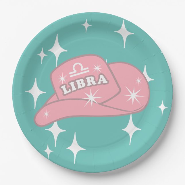 Plato De Papel Fiesta Verde azulada Gorra moderna libra zodiac (Anverso)