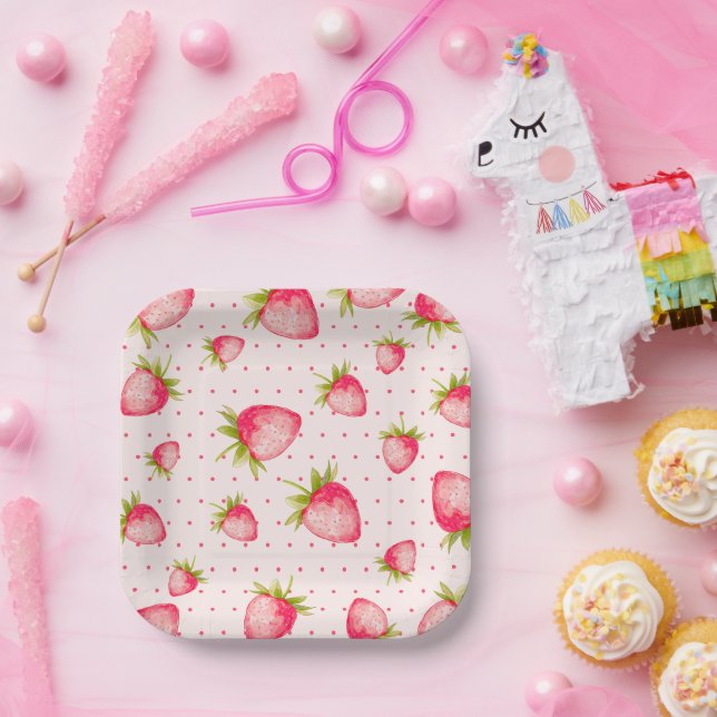 Plato De Papel Fiesta verde rosa fresa (Fiesta)