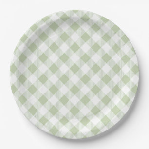 Plato De Papel Fiesta Vintage Salvia y Blanco