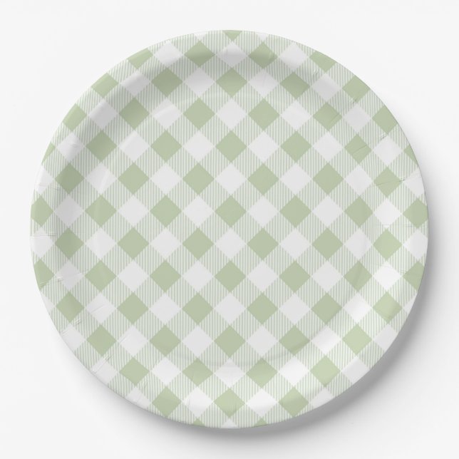 Plato De Papel Fiesta Vintage Salvia y Blanco (Anverso)
