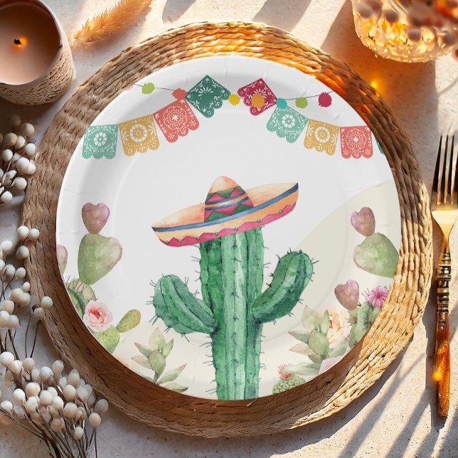 Plato De Papel Fiesta Watercolor Cactus Fiesta mexicano Succulent (Subido por el creador)