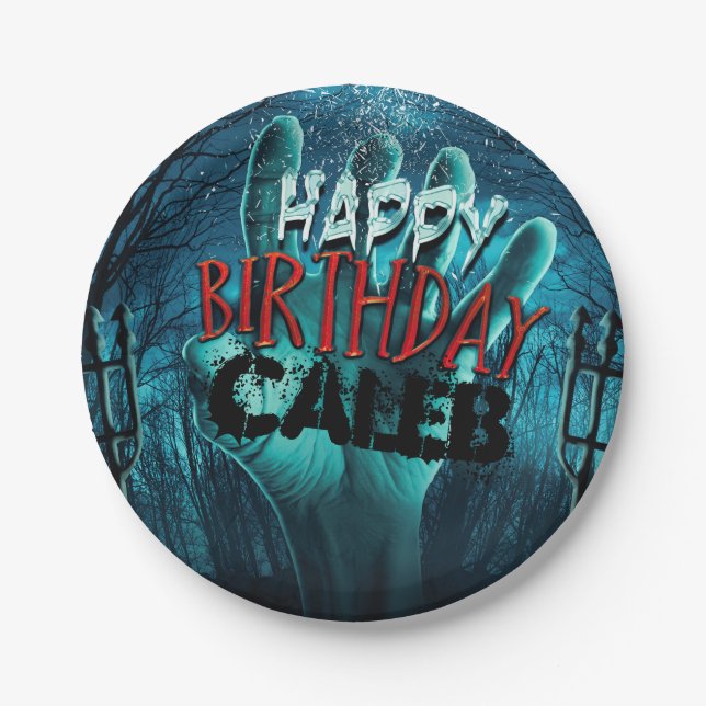 Plato De Papel Fiesta Zombie Happy Birthday (Anverso)