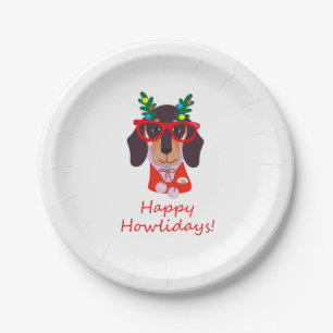 Plato De Papel Fiestas divertidas de Navidad perro dachshund cute