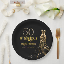 Plato De Papel Fifty and Fabulous Gold Dress Black 50th Birthday