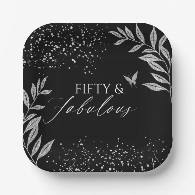 Plato De Papel Fifty & Fabulous Black Glam 50th bithday (Anverso)