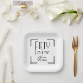 Plato De Papel Fifty Fabulous Black White Art Deco 50th Birthday