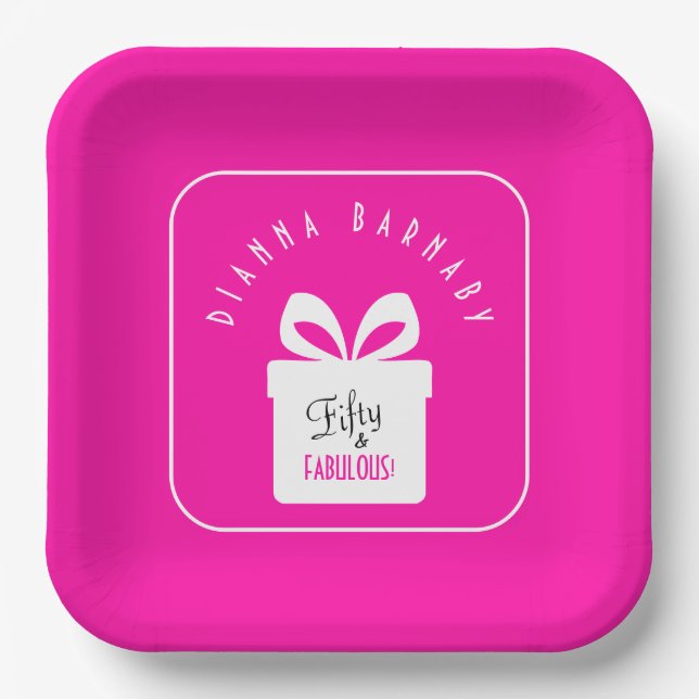 Plato De Papel Fifty & FABULOUS! Hot Pink 50th Birthday Party (Anverso)