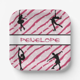 Plato De Papel Figura Chica De Patinaje Pimentable Rasplante Rosa