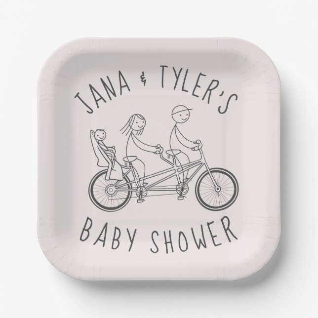 Plato De Papel Figuras pegadas en la bicicleta tándem con asiento (Anverso)