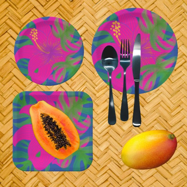 Plato De Papel Filodendro de Hibisco Tropical (Perfect for your outdoor summer entertaining!)