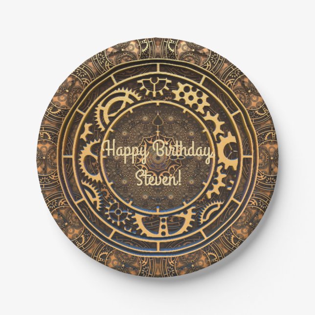Plato De Papel Filtros de los engranajes de bronce Steampunk  (Anverso)