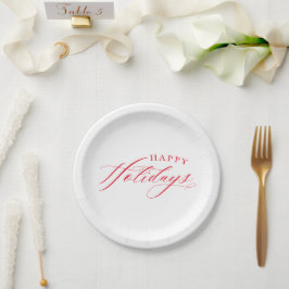 Plato De Papel FINA CALIGRAFÍA Felices Fiestas lindas y elegantes