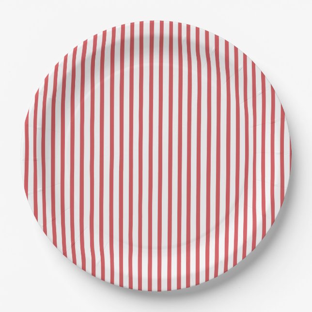 Plato De Papel Fina franja roja y blanca (Anverso)