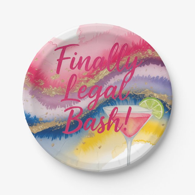 Plato De Papel Finalmente Legal 21. Cumpleaños del Purpurina acua (Anverso)