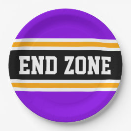 Plato De Papel FIND ZONE Fun Bright Purple Black Football Strips