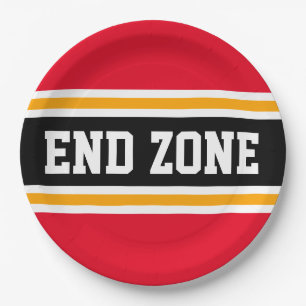 Plato De Papel FIND ZONE Fun brillante franjas de fútbol rojo neg