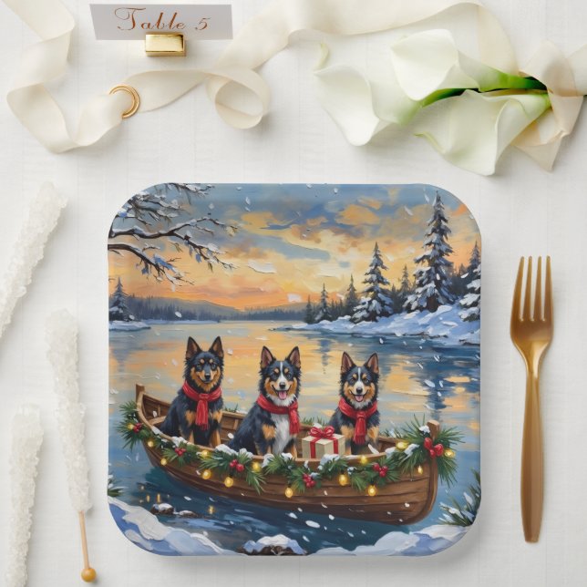 Plato De Papel Finnish Lapphund Christmas Boat Holiday (Boda)
