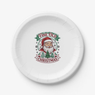 Plato De Papel Fino viejo Santa Claus de Navidad árboles copos de