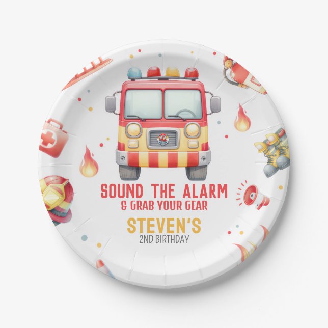Plato De Papel Fire Truck Sound the Alarm Baby Shower (Anverso)