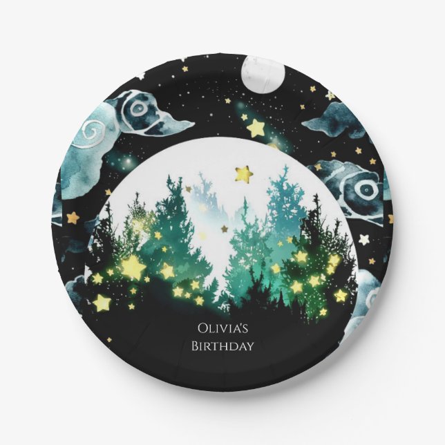 Plato De Papel Firefly Whimsy Woodland Cumpleaños (Anverso)