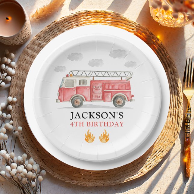 Plato De Papel Firetruck Calling All Firefigthers Boy Birthday (Subido por el creador)