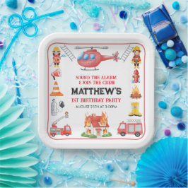 Plato De Papel Firetrucks Boy 1st Birthday | Cute Little party