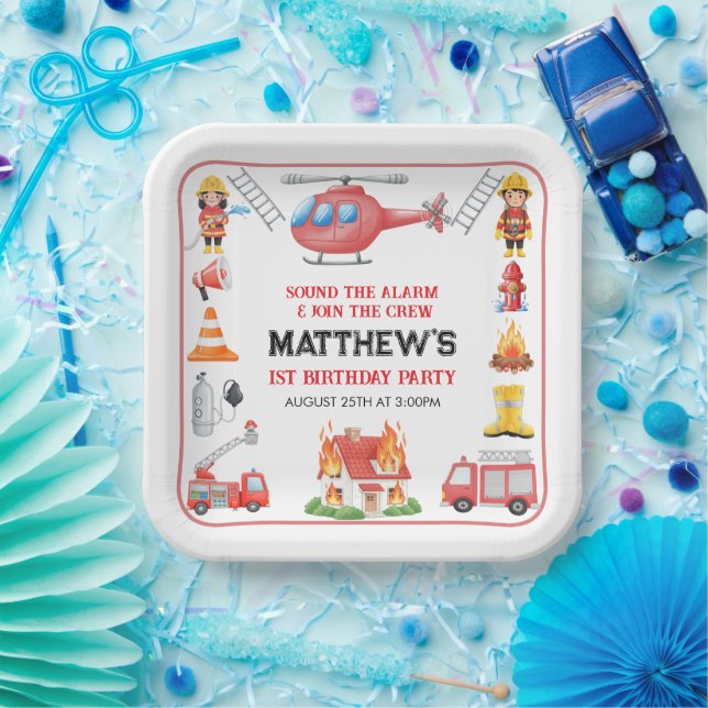 Plato De Papel Firetrucks Boy 1st Birthday | Cute Little party (Fiesta)