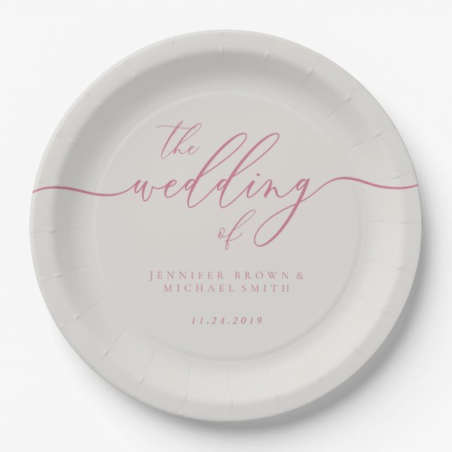 Plato De Papel Firma de Boda Pink Ivory (Anverso)