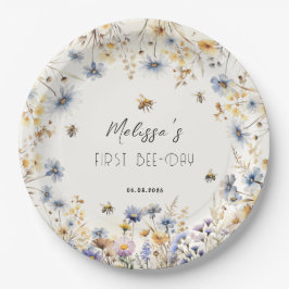 Plato De Papel First Bee Day - Floral 1st Birthday 