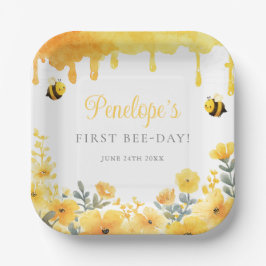Plato De Papel First Bee Day Yellow Wildflowers 1st Birthday