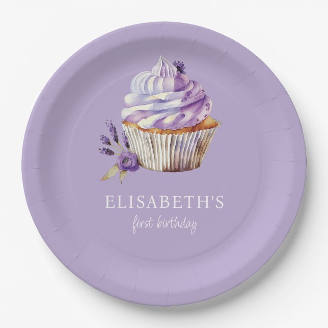 Plato De Papel First Birthday Pastel Violet Personalized (Anverso)
