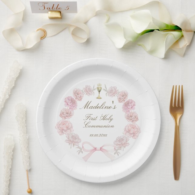 Plato De Papel first communion delicate peonies frame (Boda)