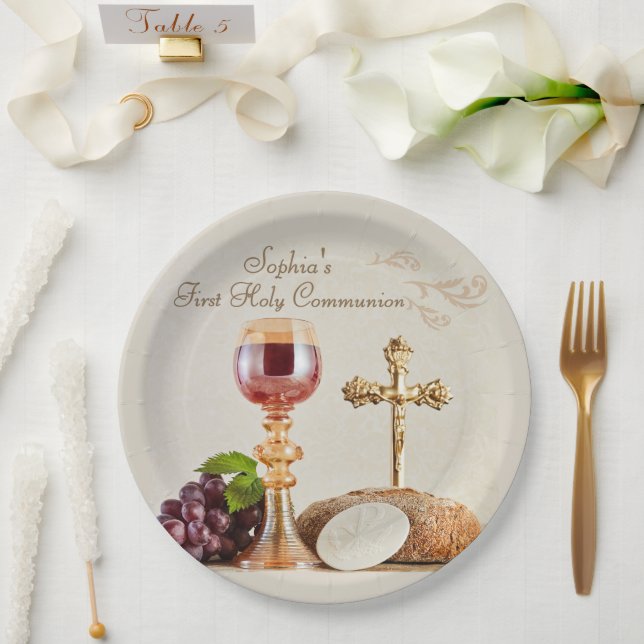 Plato De Papel First Holy Communion Eucharist Chalice Design (Boda)
