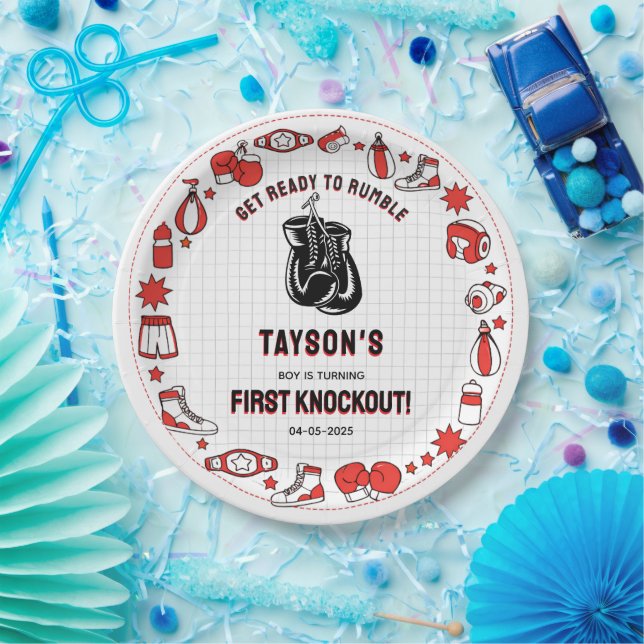 Plato De Papel First Knockout Boxing 1er Cumpleaños – Niños Diver (Fiesta)