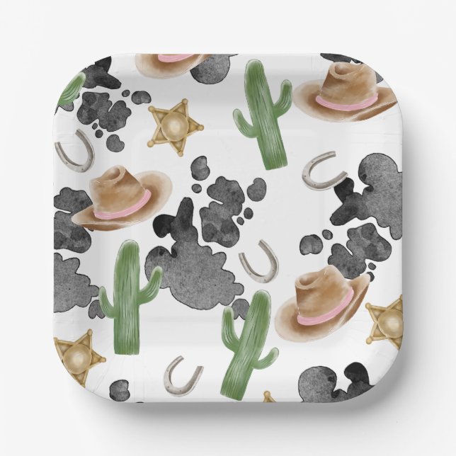 Plato De Papel First Rodeo 1st Birthday Baby Cow Paper Plates (Anverso)