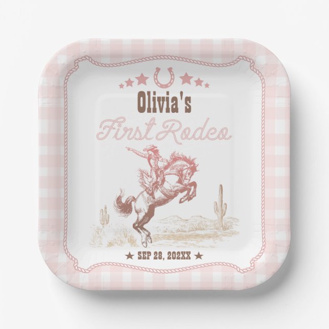 Plato De Papel First Rodeo 1st Birthday Pink Western (Anverso)