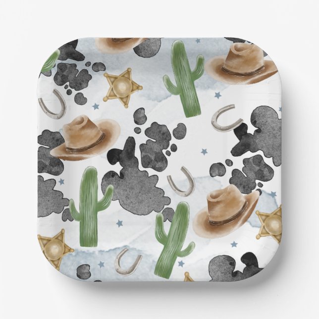 Plato De Papel First Rodeo 1st Birthday Rustic Wild West (Anverso)