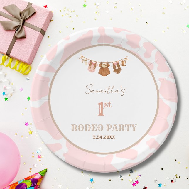Plato De Papel First Rodeo Pink Cowgirl Western Birthday (First Rodeo Pink Birthday Party Paper Plate)