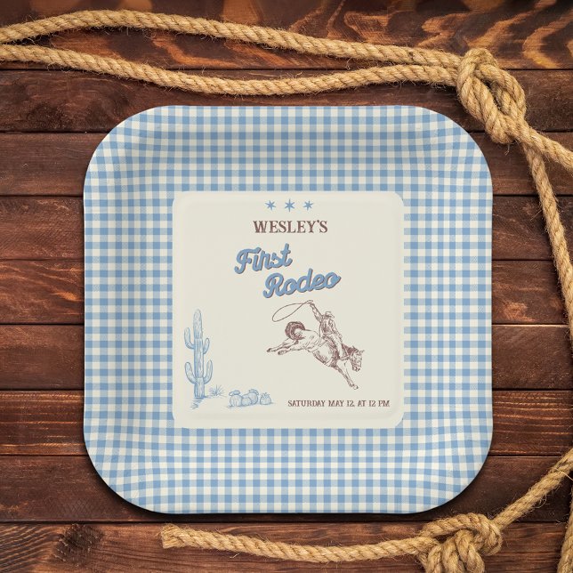 Plato De Papel First Rodeo Western Cowboy 1st Birthday  (First Rodeo Western Cowboy 1st Birthday Paper Plates)